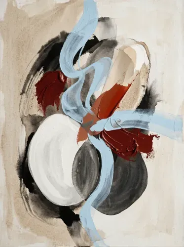 Abstract Mixed Media Crimson Blue Composition