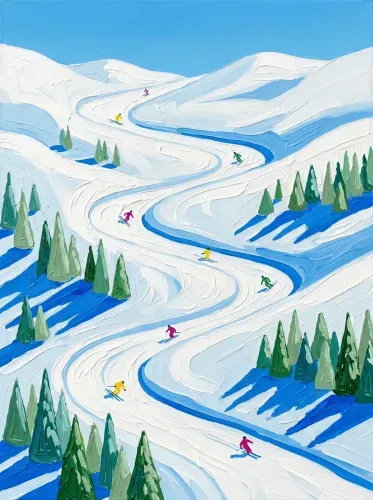 Acrylic Alpine Skiers Blue Slopes