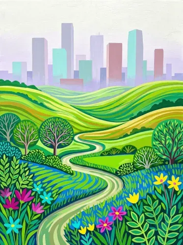 Acrylic Layered Landscape Pastel Skyline