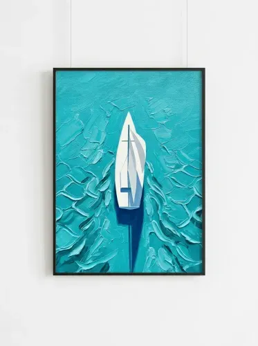 Acrylic Sailboat Turquoise Ocean Impasto framed preview