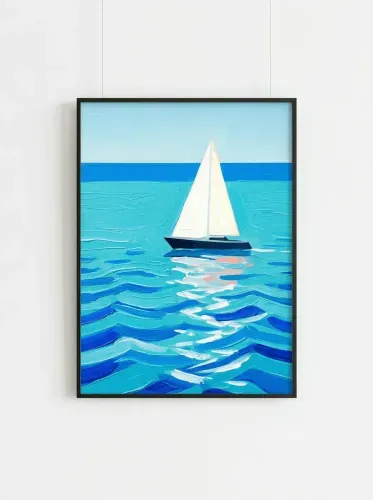 Acrylic Sailboat Turquoise Ocean Waves framed preview
