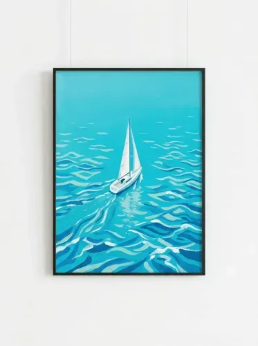 Acrylic Sailboat Turquoise Ocean Waves framed preview