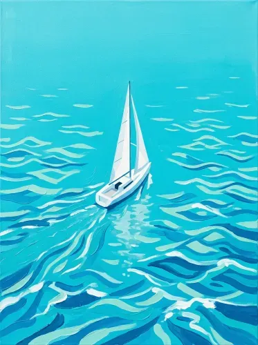 Acrylic Sailboat Turquoise Ocean Waves