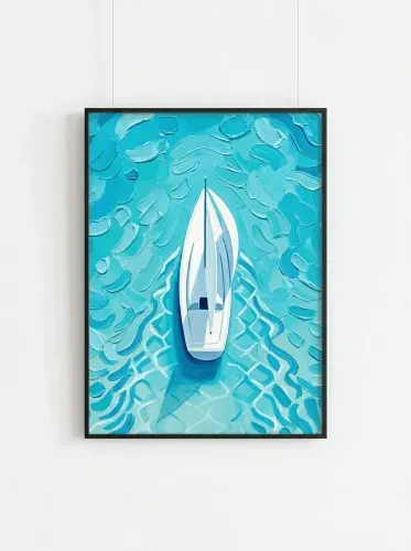 Acrylic Sailboat Turquoise Waves Aerial framed preview