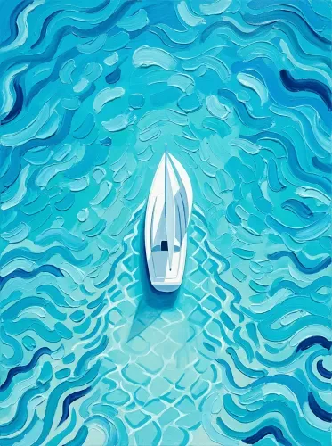 Acrylic Sailboat Turquoise Waves Aerial