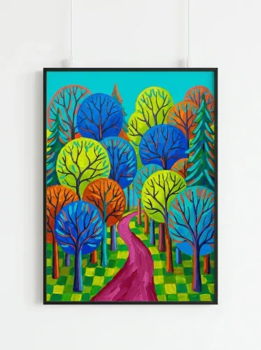 Acrylic Vibrant Forest Path Whimsical Trees framed preview