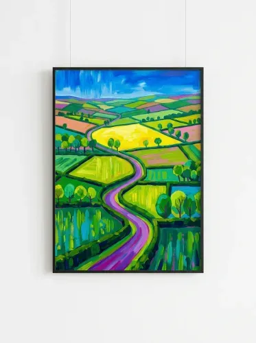 Acrylic Vibrant Rolling Hills Landscape framed preview