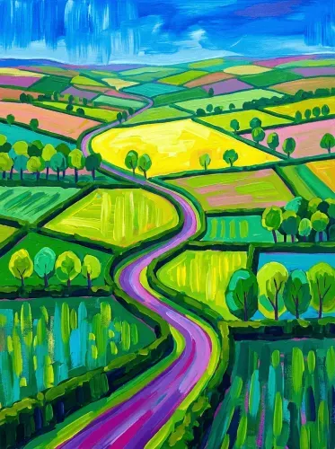 Acrylic Vibrant Rolling Hills Landscape