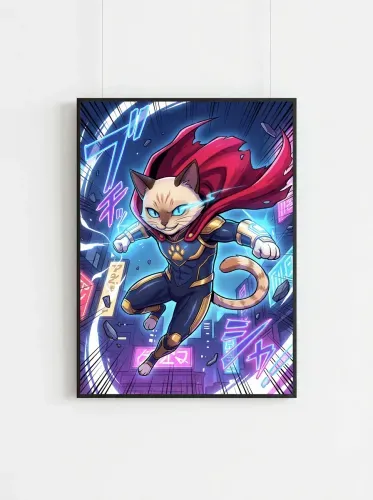 Anime Comic Cat Warrior Neon Cyberpunk framed preview