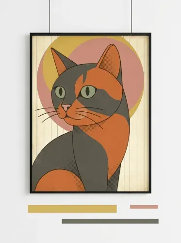 Art Deco Calico Cat Portrait Print framed preview