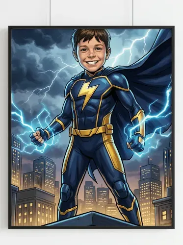 Comic Book Superhero Lightning Boy Portrait framed preview