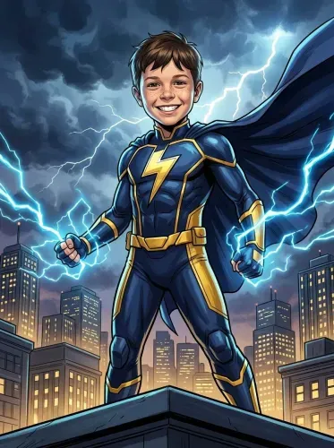 Comic Book Superhero Lightning Boy Portrait