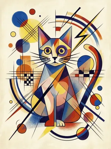 Cubist Cat Geometric Multicolor Abstract