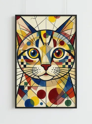 Cubist Cat Geometric Starburst Portrait framed preview