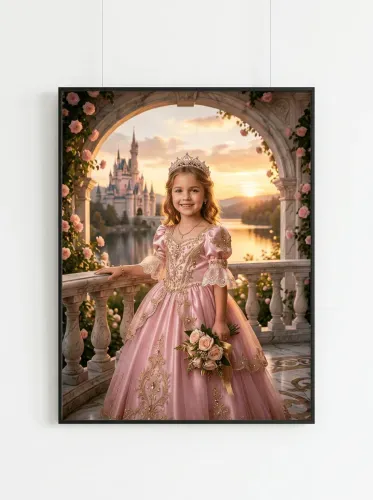 Custom Princess Tiara Portrait With Castle Sunset framed preview