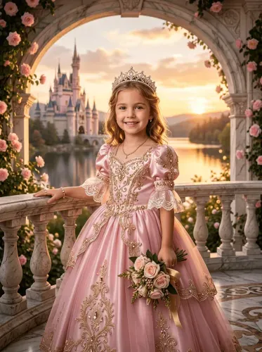 Custom Princess Tiara Portrait With Castle Sunset