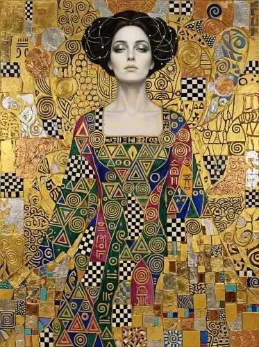 Digital Klimt Gold Leaf Portrait Updo
