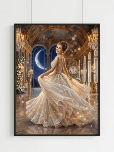 Digital Oil Gown Moonlit Ballroom Portrait framed preview