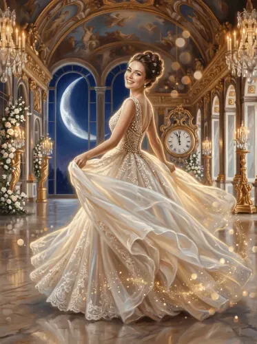 Digital Oil Gown Moonlit Ballroom Portrait