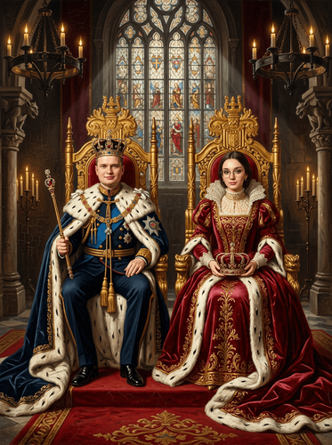 Digital Royal Couple Ermine Robes Throne