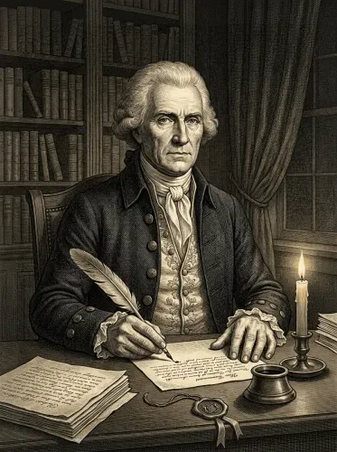 Engraving Scholar Quill Candlelit Study