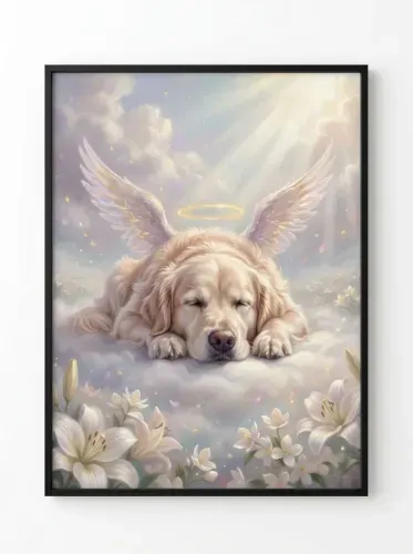 Ethereal Oil Angel Dog Halo Wings framed preview