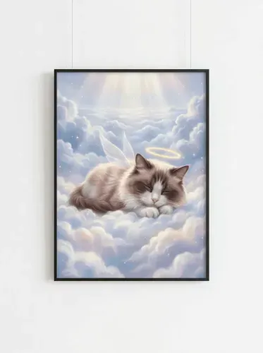 Ethereal Pastel Angel Cat Halo framed preview