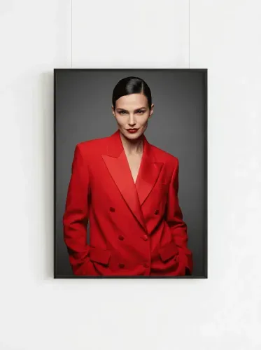 Executive Portrait Red Blazer Photorealistic Canvas framed preview