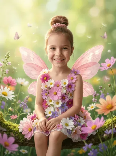 Fairy Wings Flower Garden Girl Portrait