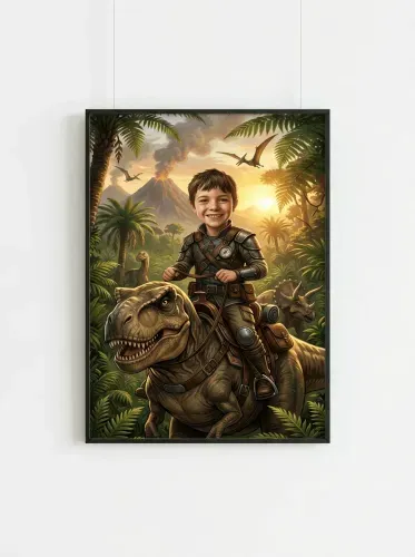 Fantasy Adventure Boy Dinosaur Explorer framed preview