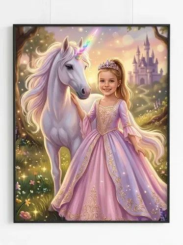 Fantasy Illustration Princess Unicorn Castle framed preview