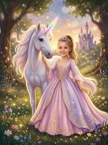 Fantasy Illustration Princess Unicorn Castle
