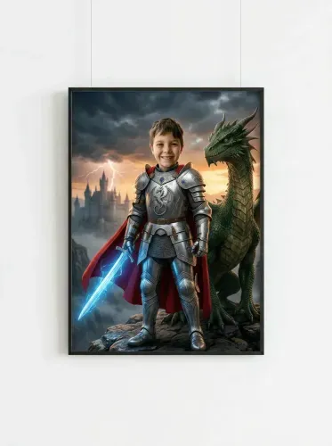 Fantasy Knight Armor Dragon Companion Portrait framed preview