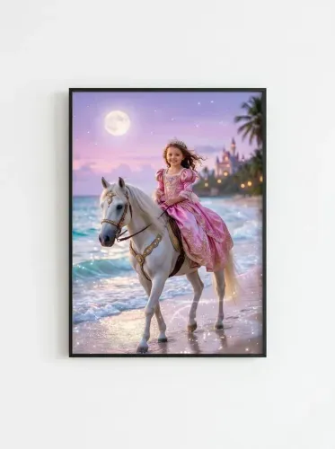 Fantasy Princess Pink Gown White Horse Beach framed preview