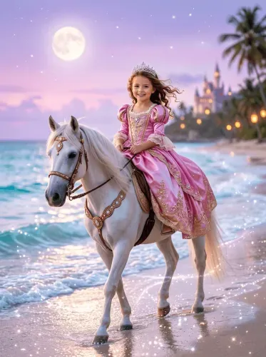 Fantasy Princess Pink Gown White Horse Beach