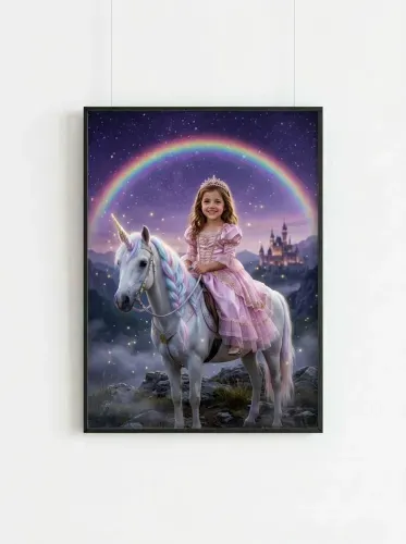 Fantasy Princess Unicorn Rainbow Castle Art framed preview