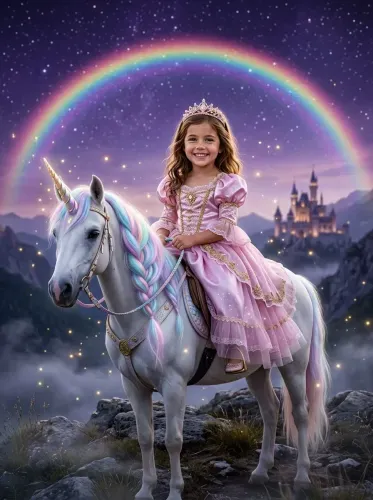 Fantasy Princess Unicorn Rainbow Castle Art