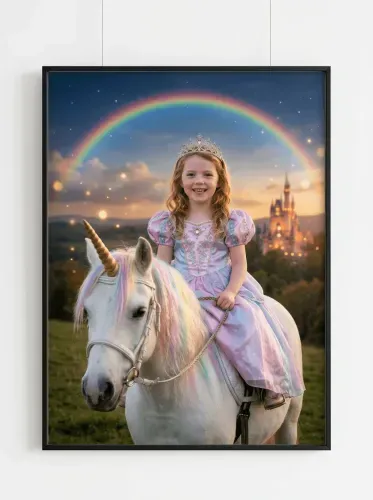 Fantasy Princess Unicorn Rainbow Castle Portrait framed preview