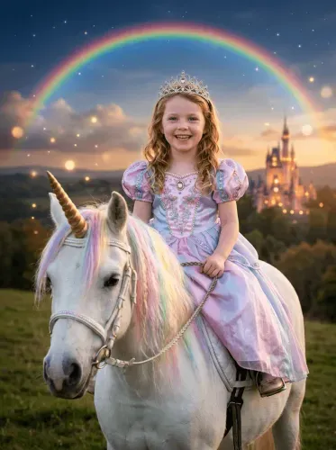 Fantasy Princess Unicorn Rainbow Castle Portrait