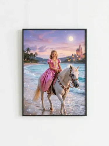 Fantasy Princess White Horse Beach Castle Art framed preview