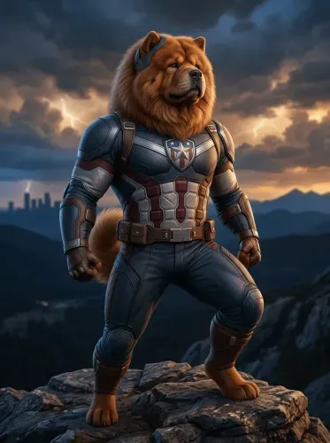Futuristic Armored Chow Chow Superhero