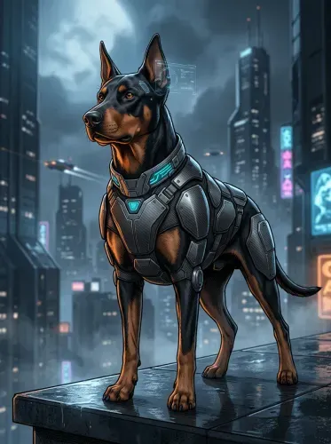Futuristic Cyberpunk Doberman Tech Armor