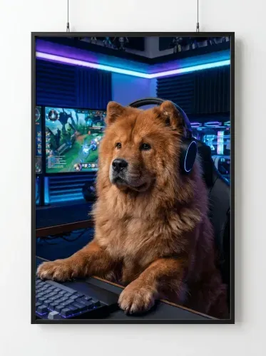 Futuristic Gaming Dog Neon Headset Portrait framed preview