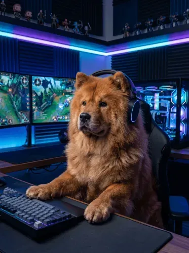 Futuristic Gaming Dog Neon Headset Portrait