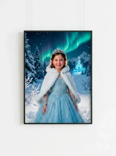 Futuristic Ice Princess Aurora Borealis Girl framed preview