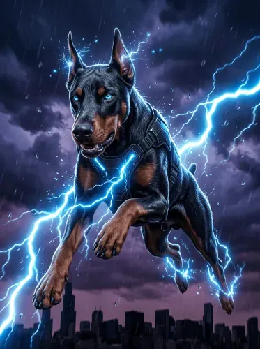 Futuristic Lightning Doberman Neon Harness