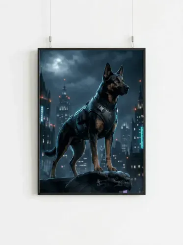 Futuristic Tactical Dog Neon Cityscape framed preview