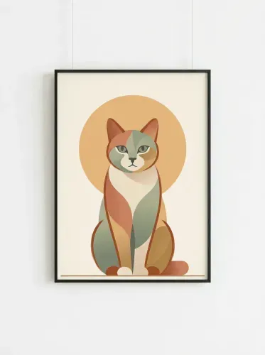 Geometric Pastel Cat Sitting Portrait framed preview