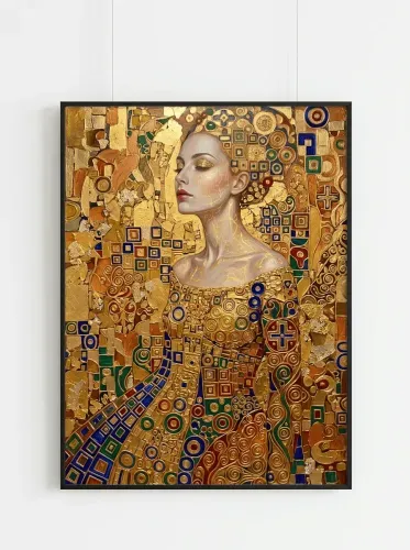 Gold Leaf Mosaic Portrait Woman Profile framed preview