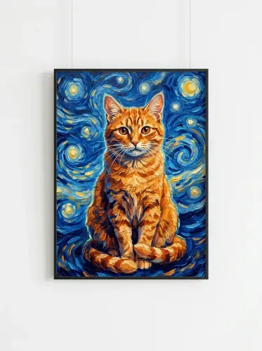 Impressionist Ginger Cat Starry Night framed preview